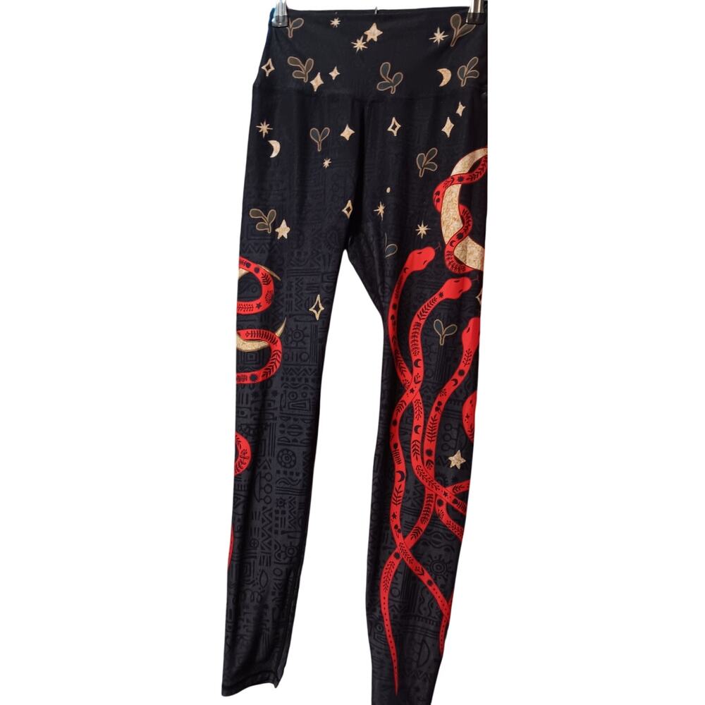 Red Serpent Eclipse Leggings EcoFriendly Silverwind Witchy Celestial 11"w Medium